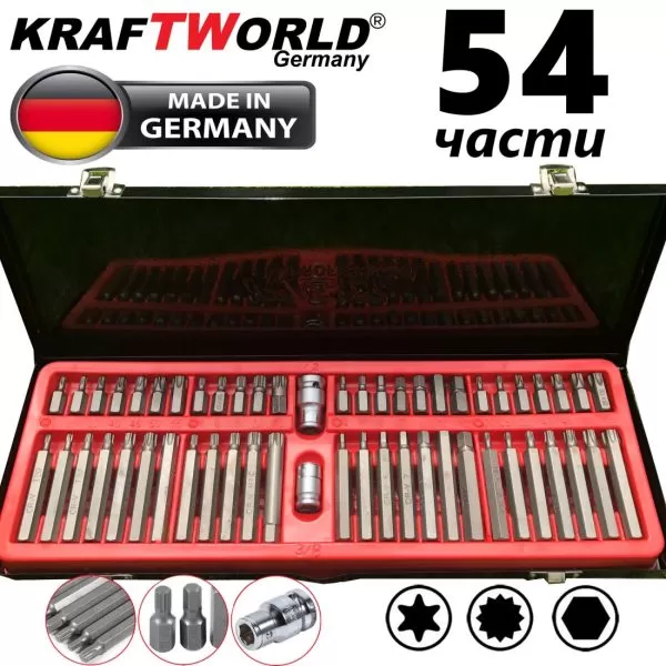 Накрайници за гедоре KraftWorld 54 части битове за тресчотка