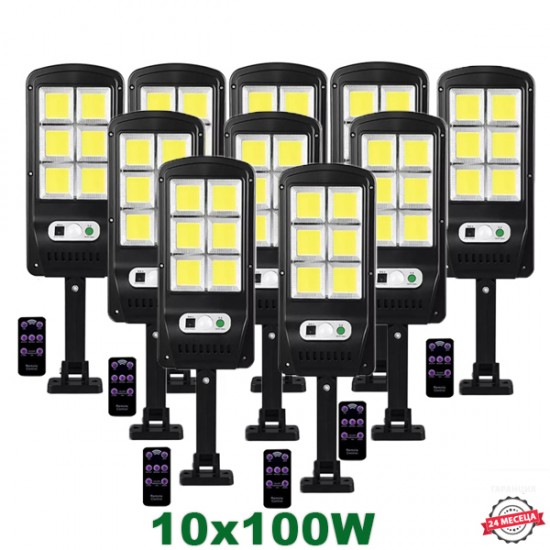 10бр.LED COB Соларна сензорна лампа 100W с дистанционно