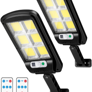 2 броя LED Соларна лампа 1200W, 6 COB със сензор за движение и дистанционно